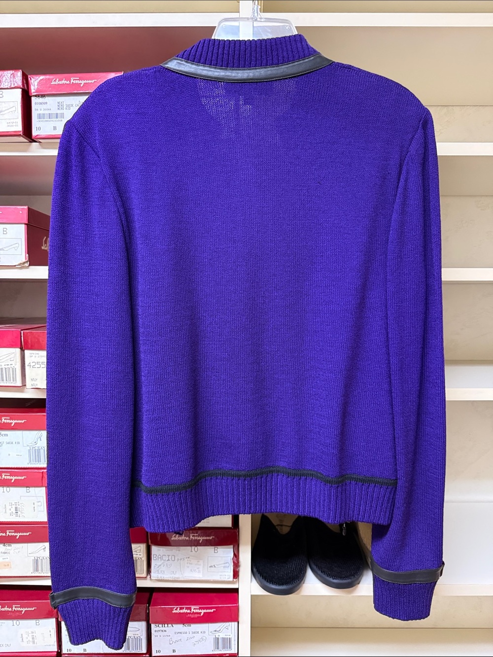 St. John Collection Purple Knit Zip Jacket with Black Leather Trim - Picture 5 of 5